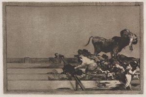 闘牛: マドリッドのリングの最前列での恐ろしい出来事とトレホン市長の死 作： Francisco de Goya