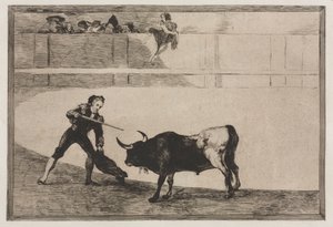 闘牛：停止した雄牛を殺すペドロ・ロメオ 作： Francisco de Goya
