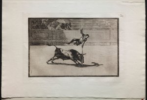 闘牛：1876年にマドリードで開催されたリング内のフアニートアピニャーニの敏捷性と大胆さ。 作： Francisco de Goya