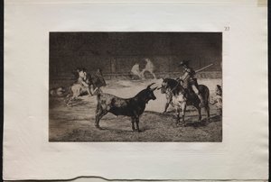 闘牛: 有名なピカドール、フェルナンド デル トロがピケで猛獣を引き寄せる 作： Francisco de Goya
