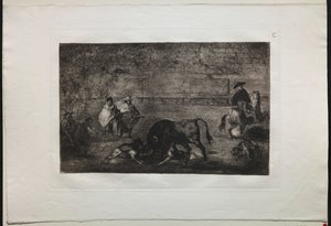 Bullfights：The Dog Let Loose on the Bull、1876。 作： Francisco de Goya