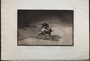 闘牛: 有名なマルティンチョがバンデリラを配置し、体の動きで雄牛を演奏 作： Francisco de Goya