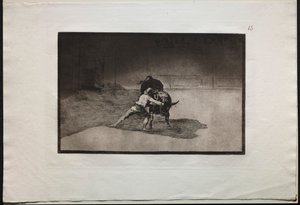 闘牛：有名なマルティンチョは、運動で雄牛を弾くバンデリーラを配置します...、1876。 作： Francisco de Goya