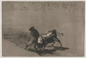闘牛：ケープに包まれた非常に熟練した偽りのない学生、トリック・ザ・ブル...、1876年。 作： Francisco de Goya
