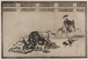 闘牛：彼らは雄牛に犬を緩めます、1876。 作： Francisco de Goya