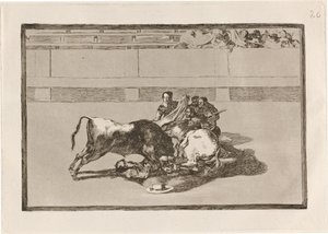 雄牛の下で彼の馬からピカドールが落ちる 作： Francisco de Goya