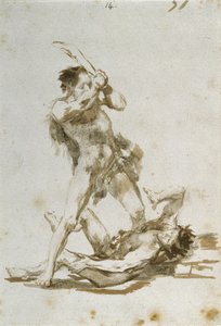 カインとアベル（紙にブラシと茶色のウォッシュ） 作： Francisco de Goya
