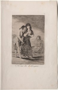 Caprichos: それでも彼は彼女を作ることができません 作： Francisco de Goya
