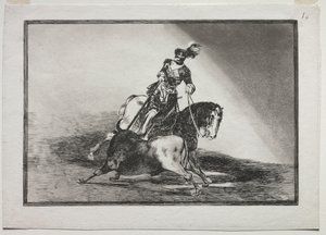 バリャドリッドの土俵で雄牛を槍で突き刺すシャルル 5 世 作： Francisco de Goya