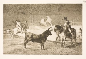 有名なピカドール、フェルナンド・デル・トロが槍でオルメの雄牛を挑発する 作： Francisco de Goya