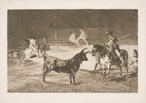 有名なピカドール、フェルナンド・デル・トロが槍でオルメの雄牛を挑発する 作： Francisco de Goya