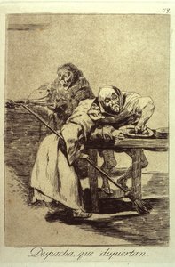 Despacha Que Dispiertan早く起きて、彼らは目覚めています、ロスカプリチョスのプレート78、1799 作： Francisco de Goya