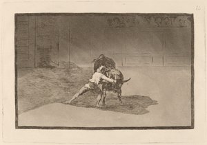 有名なマルティンチョは、体の動きで雄牛を演奏するバンデリラを配置します) 作： Francisco de Goya