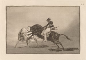 The same Ceballos Mounted on another Bulls Mounted on another Bulls in the Ring at the Madrid (The same Ceballos Mounted on another Bulls on the Ring at Madrid) 作： Francisco de Goya