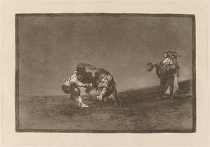 彼自身がマドリッド広場で雄牛をひっくり返します (The Same Man Throws a Bull in the Ring at Madrid) 作： Francisco de Goya