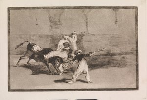 アリーナで雄牛に捕らえられたムーア人 作： Francisco de Goya
