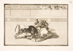 ピカドールが馬から投げ出され、雄牛の下に激突 作： Francisco de Goya