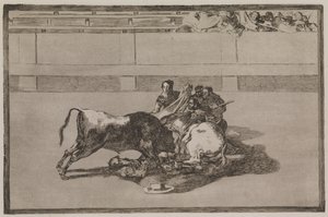 ピカドールが馬から投げ出され、雄牛の下でcrash落します 作： Francisco de Goya