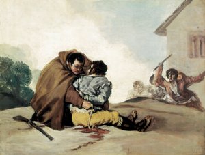 フランシスコ・デ・ゴヤが描いた「ペドロ修道士がマラガトを縄で縛る 作： Francisco de Goya