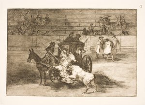 2頭のロバが引く馬車からの戦闘 作： Francisco de Goya