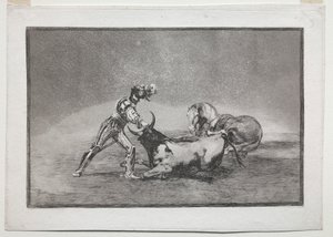 ラ タウロマキア: 馬を失ったスペインの騎士が雄牛を殺す 作： Francisco de Goya