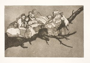 ばかばかしい愚かさ (枝の間を歩く / 帽子越しに話す) 作： Francisco de Goya