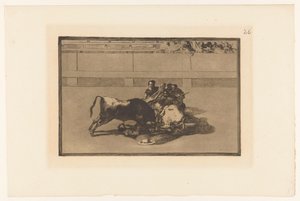 ピカドールは馬から落ちた Caida de un picador de su caballo debajo del toro 闘牛（シリーズタイトル） La Taureaumachie (シリーズタイトル) ラ・タウロマキア（シリーズタイトル） 作： Francisco de Goya