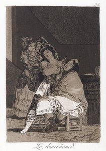彼女は彼をフリース（Le descanona）、ロスカプリチョスの版35、c.1797-98（紙にエッチングとアクアチント） 作： Francisco de Goya
