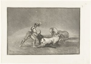 Spaanse Ridder Doodt Een Stier 馬を失った後、スパグニョールの騎士が雄牛を殺します Stierenvechten（タイトルシリーズ） ブルファイト（タイトルシリーズ） 作： Francisco de Goya