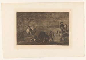 犬に襲われた雄牛 Les chiens lolés sur le taureau 闘牛（シリーズタイトル） La Taureaumachie (シリーズタイトル) ラ・タウロマキア（シリーズタイトル） 作： Francisco de Goya