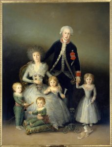 オスナ公爵、ペドロ・デ・アルカンタラとその家族。フランシスコ・デ・ゴヤ・イ・ルシエンテス（1746-1828）の絵画。1788.日。2,25x1,74 m マドリッド。プラド美術館。- オスナ公爵ペドロ・テレス・ジロン（1755-1807）の肖像画、その妻である伯爵夫人-公爵夫人の 作： Francisco de Goya