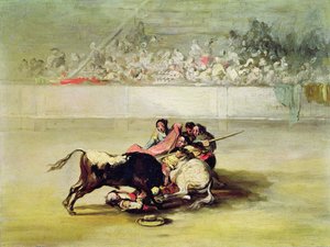 雄牛の下で彼の馬からピカドールの落下