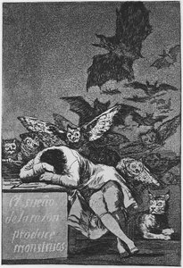 Sleep of Reasonはモンスターを生み出します。 Capricho No 43、1797-1798 作： Francisco de Goya