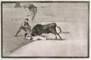 1801年5月11日、マドリードのリングにいるペペヒロ（ホセデルガード）の不運な死、パブ「闘牛の芸術」のプレート33。 1816 作： Francisco de Goya