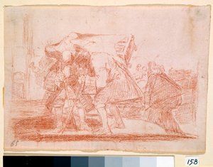 ワー・デストル。"This is no less" 聖なるイコンの崇拝をテーマにしたアンチクラレの版画。フランシスコ・デ・ゴヤ・イ・ルシエンテス（1746-1828）によるエッチングのための赤鉛筆による下絵。1810-1812.マドリードプラド美術館 作： Francisco de Goya