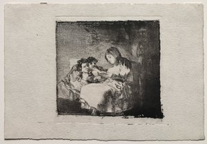 2 人の子供に本を読んでいる女性 作： Francisco de Goya