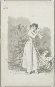 男の裸の体に手を絞る若い女性 (裏面) 作： Francisco de Goya