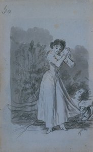 1796-97年、裸の体のマンスの上に手をかざす若い女性。 作： Francisco de Goya