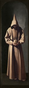頭蓋骨を熟考する聖フランシスコ 作： Francisco de Zurbaran