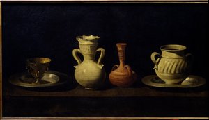 静物、カップと花瓶。フランシスコ・デ・ズルバラン（1598-1664）の絵画