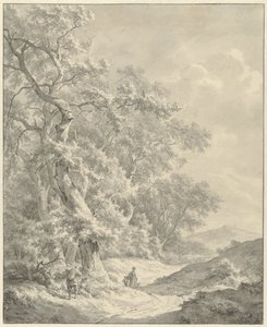 森の中の小道にハイカーがいる風景 作： Franciscus Andreas Milatz