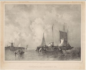 ボートのある港 展示会 ハーグ 1845 (オブジェクトのタイトル) 作： Franciscus Bernardus Waanders