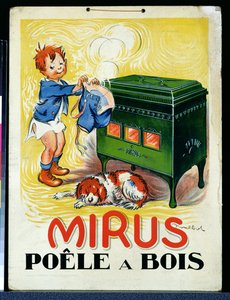 薪ストーブ「Mirus」の広告（リソ色）