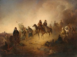 8 月 8 日の夜、カルペニシの戦いでのマルコス ボザリス (ボツァリス) (vers 1788-1823) 作： Franciszek Tomasz Tepa