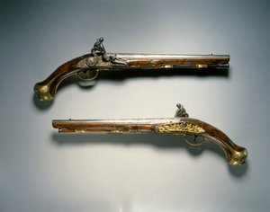 フリントロックピストルのペア、リエージュ、18世紀初頭 作： Franco Flemish School