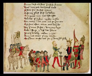 Ms Est 27 W 8.17 f.4r Attila the Hun（c.406-453）with one of the warriors、from the War of Attila by Nicola da Casola 作： Franco Italian School