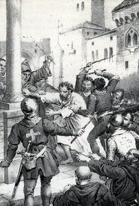 Penance of Raymond VI, count of Toulouse - Le 22/06/1209 Raymond VI Comte de Toulouse, excommunie by Pope Innocent III (Milon legat du pope) for not pursuing the Cathars, accuses of being the instigator of the assassination of Pierre de Castelnau, made hon 作： Franco Mistrali
