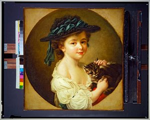 猫を連れた少女 作： Francois Hubert Drouais