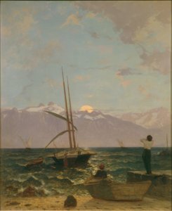 レマン湖の月の出 作： Francois-Louis-David Bocion