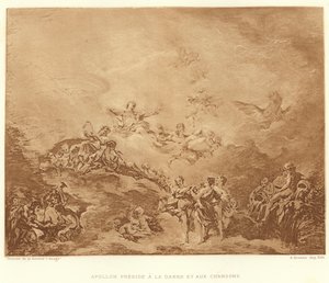 アポロ、ダンスとシャンソンを司る（エングレーヴィング 作： Francois (after) Boucher
